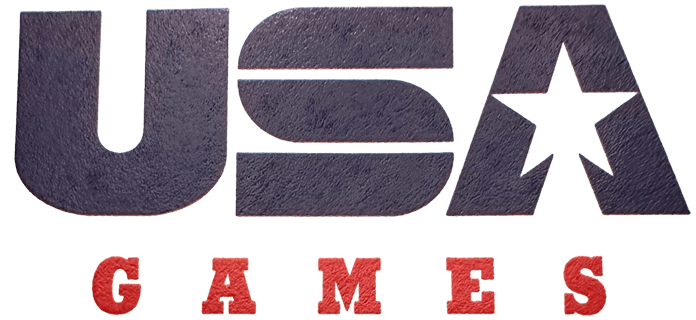 Text logo reads "USA" in large, textured dark letters with a star cutout in the "A", and "GAMES" in smaller red letters underneath.